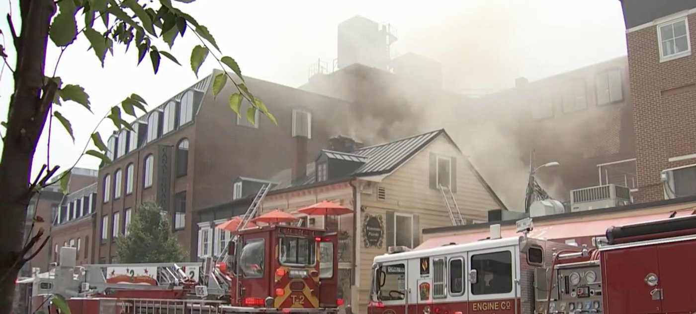 Firefighters outside Restaurante Piccolo in Georgetown during the kitchen fire