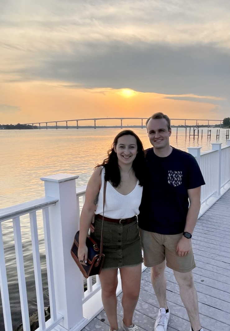 Sarah and Brady at sunset on the dock